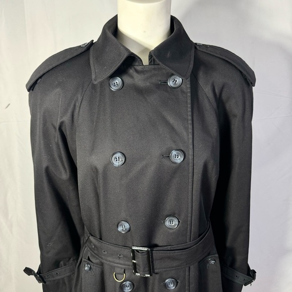 AQUASCUTUM BLACK TRENCH COAT OLD MONEY AESTHETIC MADE IN CANADA MEDIUM - Picture 8 of 17